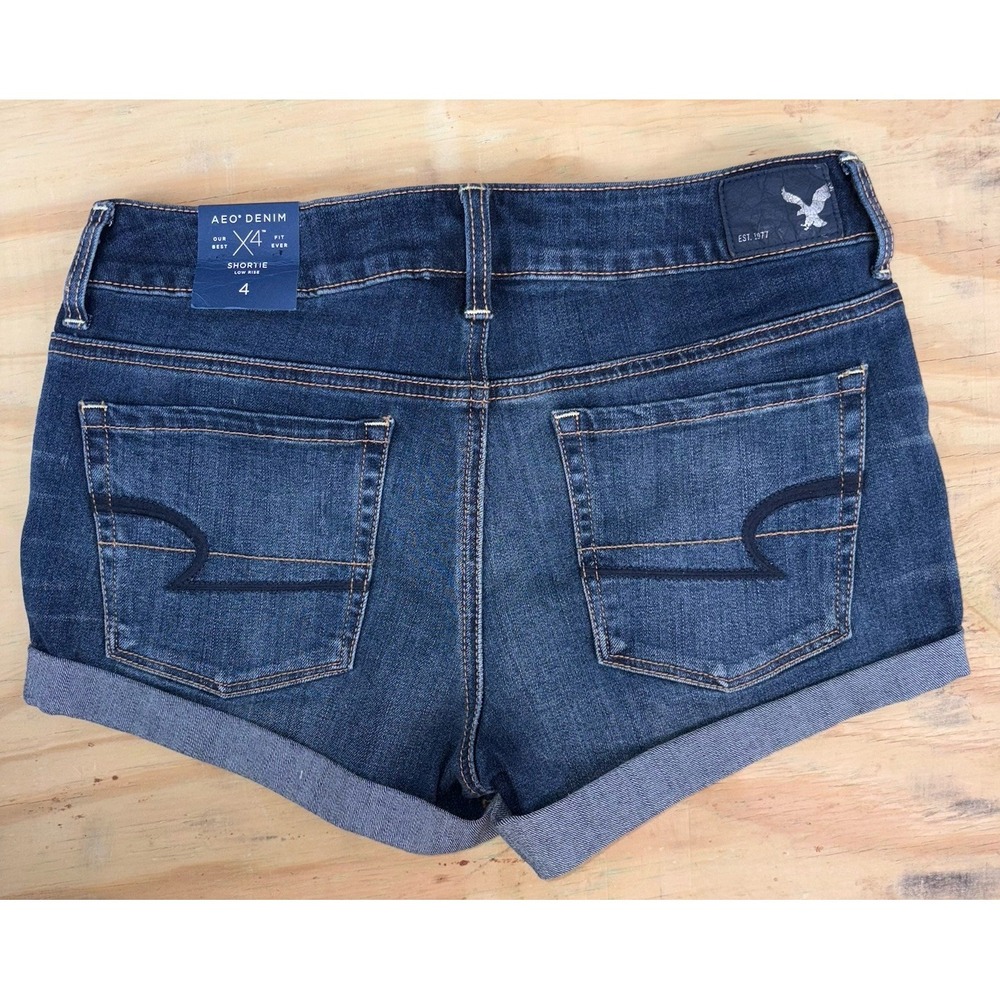 New American Eagle AEO Low Rise Super Stretch Denim Shortie Dark Wash 4 - Picture 2 of 8